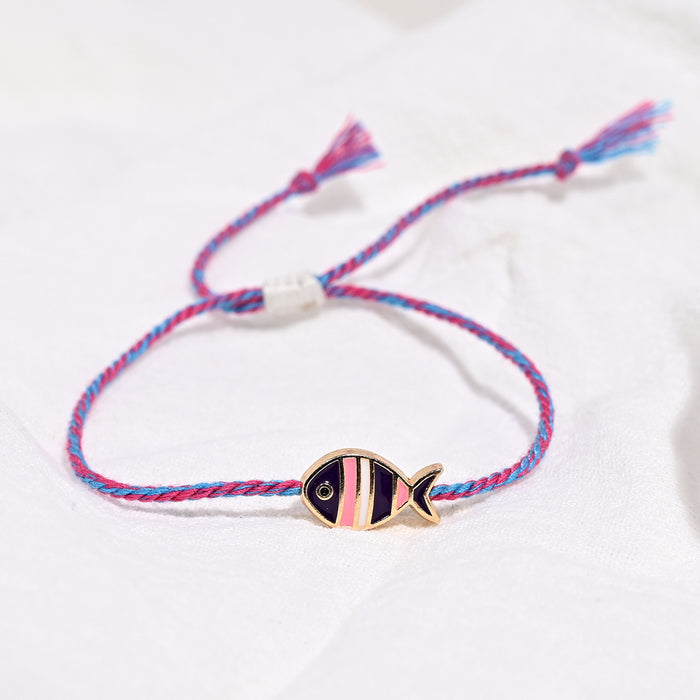 Wholesale Trendy Purple Adjustable Woven Cord Bracelet With Alloy Enamel Fish Pendant Ins Style Women S Jewelry Accessory Party Gift