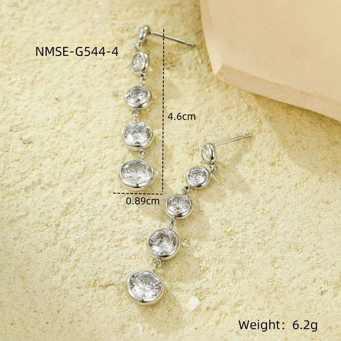 Wholesale Stainless steel long tassel zircon earrings