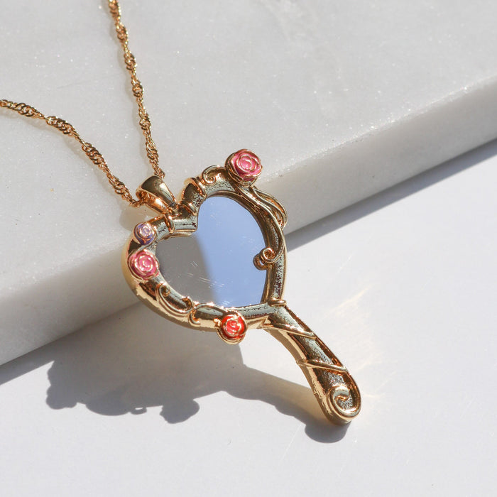 Wholesale Gold Tone Copper Heart Shaped Mirror Photo Frame Pendant Necklace Chic Cute Gift For Women