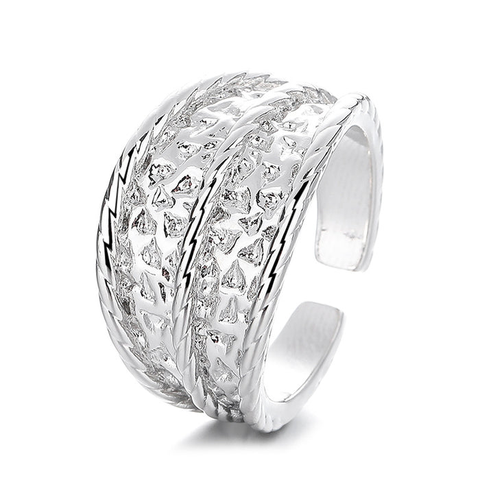 Wholesale New niche design textured ring with irregular folds, wide textured surface, simple and trendy open mouth dining ring