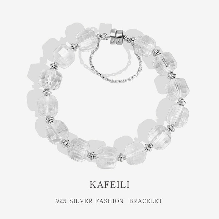 Wholesale Pure silver bracelet, female niche design, fashionable temperament, natural white crystal magnetic chain buckle bracelet