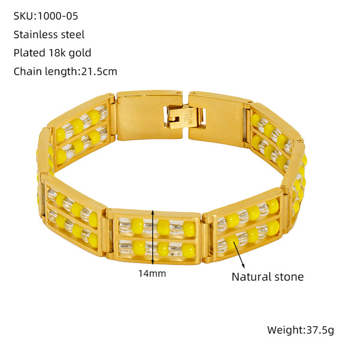 Wholesale Fashionable stainless steel double row bead bracelet, versatile and non fading natural stone bracelet
