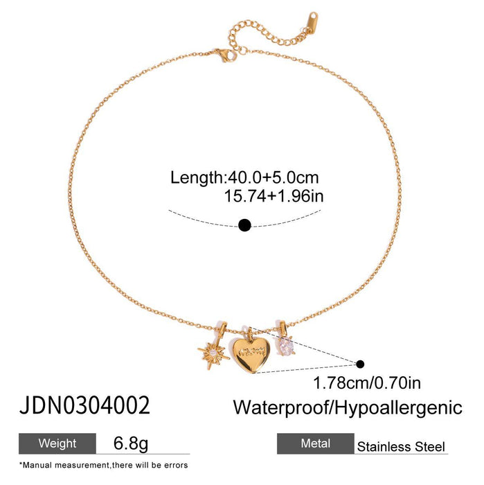 Wholesale Heart-shaped MOM letter zircon stainless steel necklace