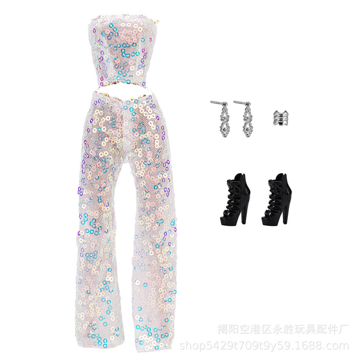 Wholesale doll sequin pants suit 9 color