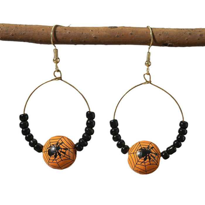 Wholesale Halloween Pumpkin Spider Wooden Earrings JDC-ES-JunJie002