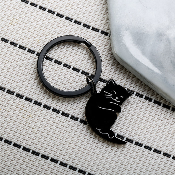 Wholesale Creative Black and White Cartoon Cat Stainless Steel Keychain JDC-KC-JunL002