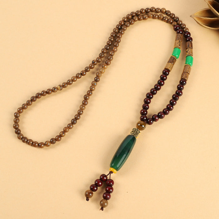 Wholesale Long Cotton and Linen Accessories Wooden Pendant Buddhist Beads Necklace JDC-NE-Luox003