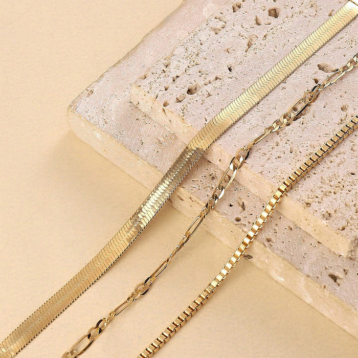 Wholesale Fashionable flat snake chain metal chain multi-layer stacked necklace geometric retro women's necklace set