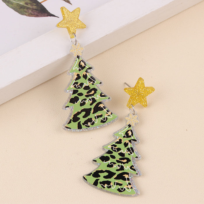 Wholesale Christmas Acrylic Earrings,  Earrings,  Personalized Five-Pointed Star Leopard Print Antlers,  Snowflake Earrings