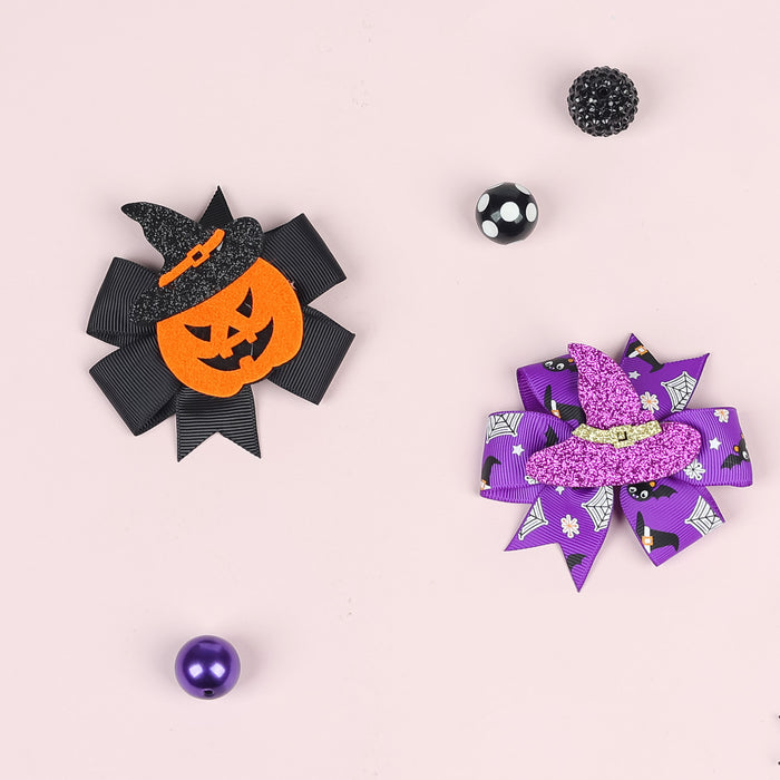 Wholesale Halloween Children's Bow Fabric Hairpin JDC-HC-QiuN009