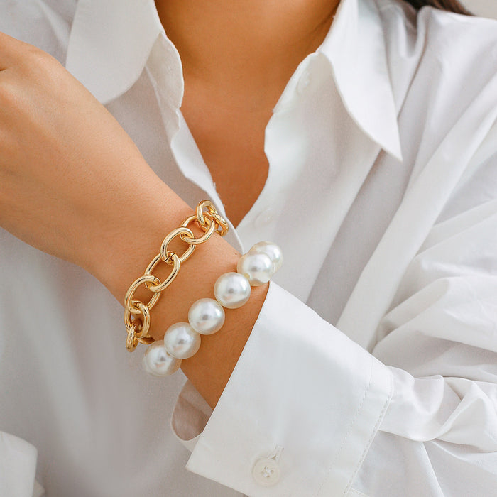 Wholesale Exaggerated Large Round Beads Pearl Alloy Bracelet JDC-BT-DaoNi005