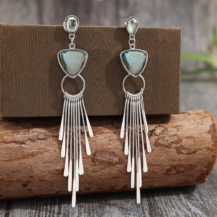 Wholesale Retro Style Geometric Tassel Long Alloy Earrings