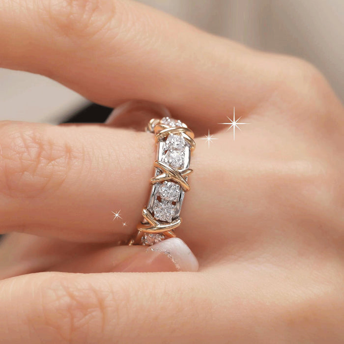 Wholesale Cross two-color ring full of diamonds in rose gold, high-end sixteen-stone light luxury ring