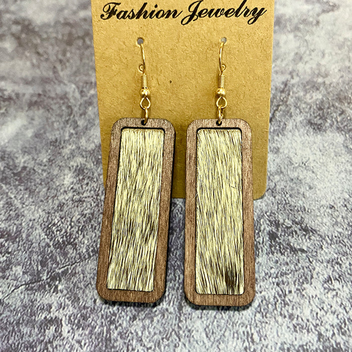 Wholesale leopard print simple bar genuine leather earrings retro geometric texture inlaid earrings