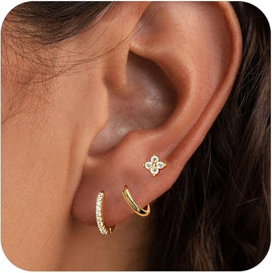 Wholesale Real gold copper set with zircon and full diamond earrings, single ear set, circle set with diamond earrings