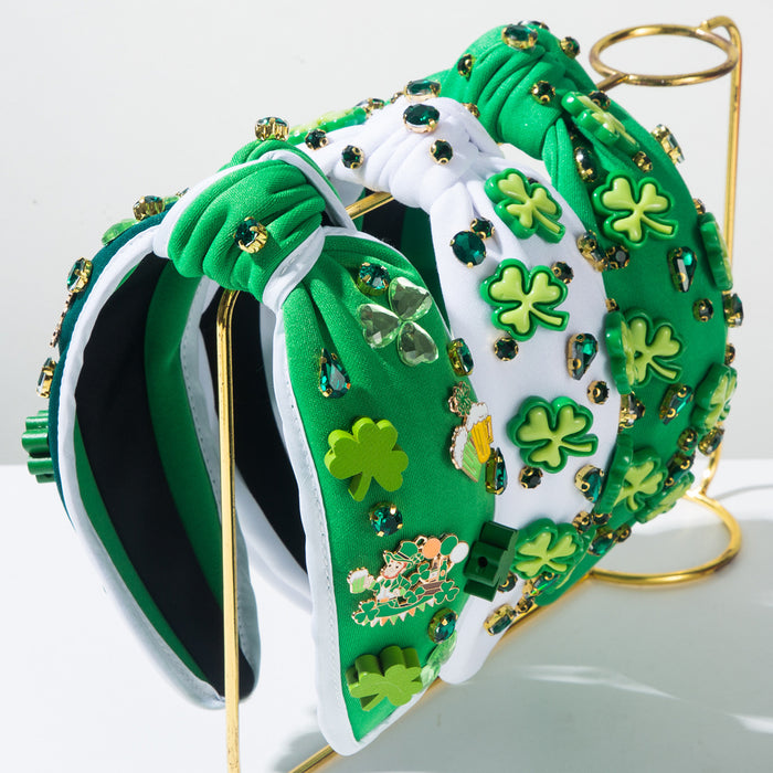 Wholesale St.  Patrick' s Day rhinestone-embellished clover accessory green headband
