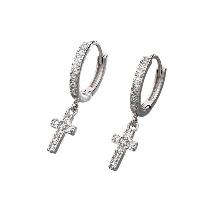 Wholesale Neutral style ear loop with delicate sparkling diamond cross ear loop earrings