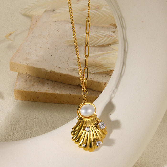 Wholesale Stainless Steel Vacation Ocean Imitation Pearl Jewelry Sunflower Necklace