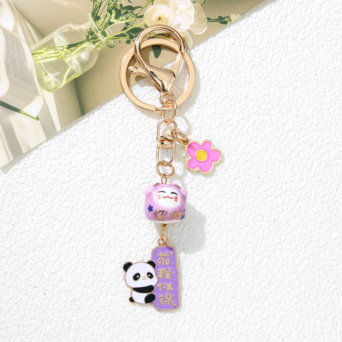 Wholesale Exam Success Lucky Cat Panda Keychain Zinc Alloy Cute Pendant Gift Student Schoolbag Accessory Boutique Resale