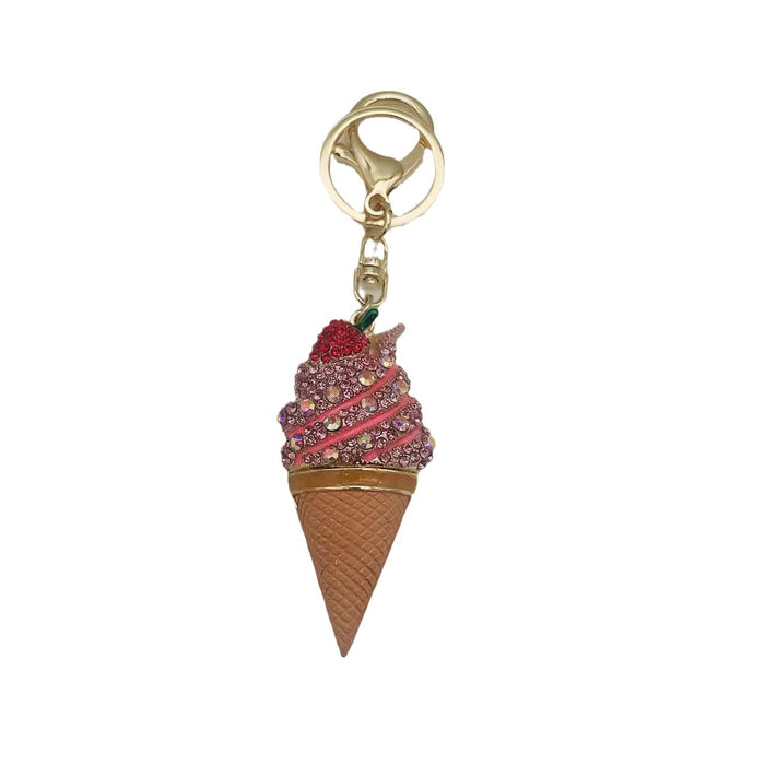 Wholesale Rhinestone Fruit Strawberry Ice Cream Alloy Keychain JDC-KC-ChaoK044