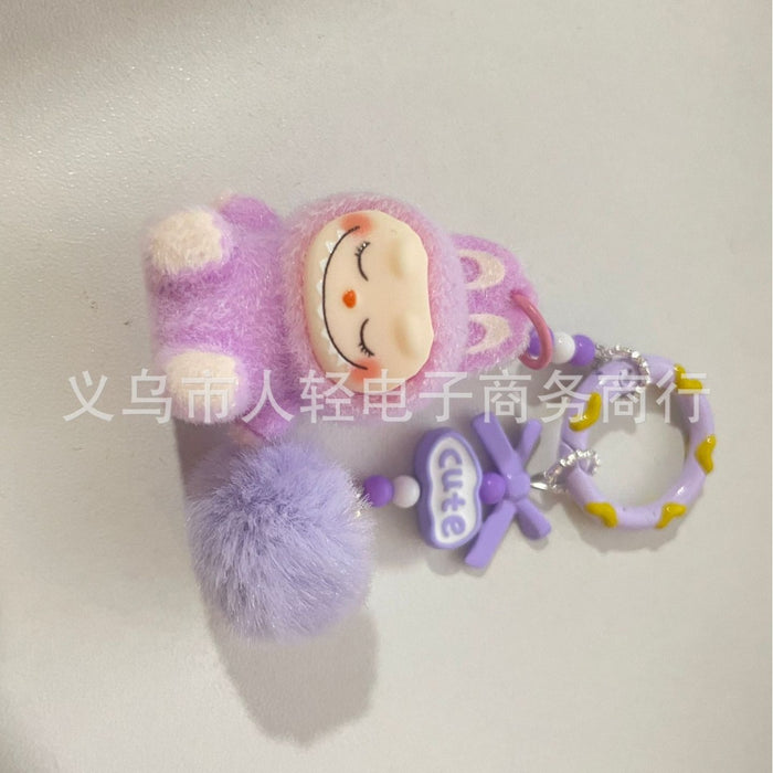 Wholesale Cute Sitting Posture Flocking Bag Keychain Decorative Pendant Mobile Phone Chain