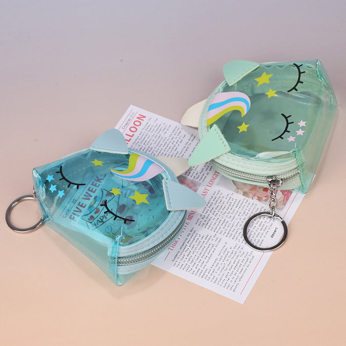 Wholesale 4pcs Cute Cartoon Unicorn Transparent PVC Coin Purse Key Bag Lipstick Earphone Case Party Car Key Accessory