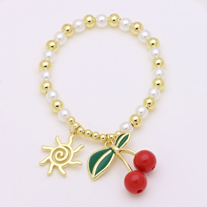 Wholesale Round copper bead clip pearl bracelet cherry sun starfish scallop fish love heart pendant
