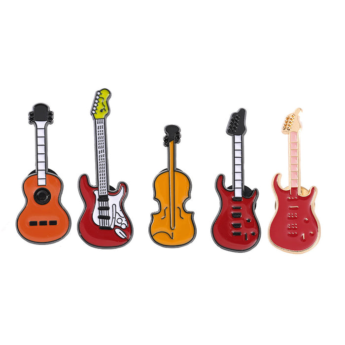 Wholesale Vintage Electroplated Guitar Brooch Musical Instrument Lapel Pin Trendy Backpack Badge For Casual Gift