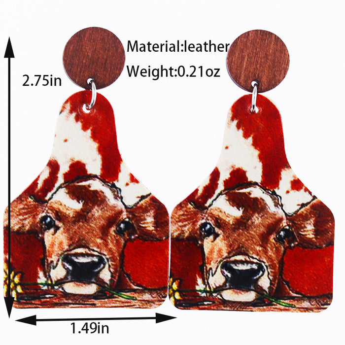 Wholesale Western Old Style Cow Sunflower Leopard Print Leather Bottle Shape Wooden Disc Splicing Earrings