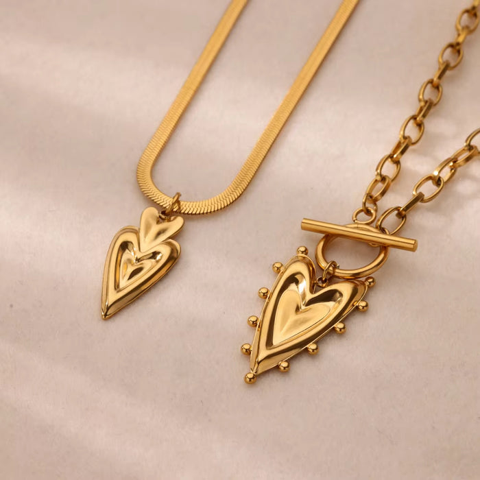 Wholesale Golden Love Pendant Double-Layer Titanium Steel Necklace