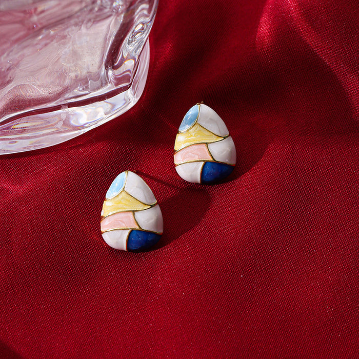 Wholesale Silver Needle Colored Drip Oil Earrings Geometric Earrings Commuting Sweet Earrings
