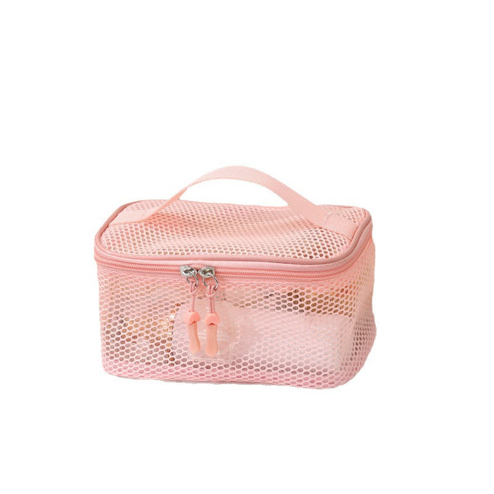 Wholesale Modern Multifunctional Mesh Cosmetic Bag 3 Piece Set Large Capacity Portable Foldable Travel Toiletry Organizer Handbag Pink