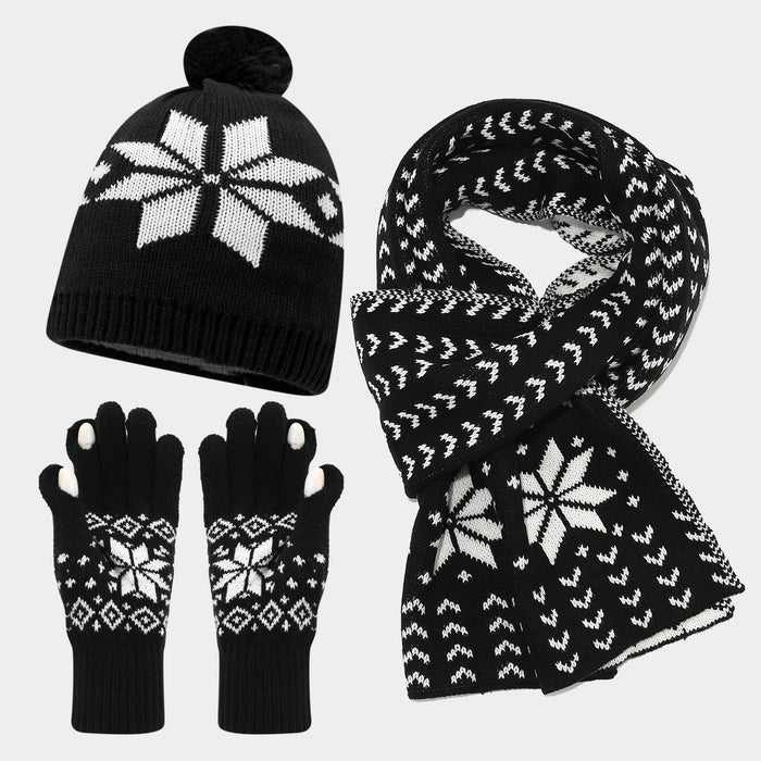Wholesale Christmas reindeer jacquard knitted winter hat set
