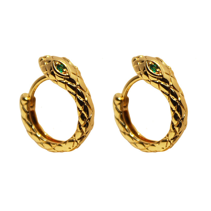 Wholesale Unique and niche personality snake earrings, green zircon eyes, snake shaped ear buckles