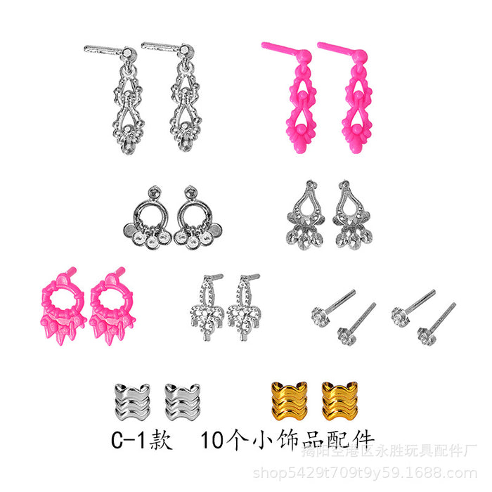 Wholesale Doll dress-up princess doll toy electroplated crown necklace earrings bracelet earrings accessories bag