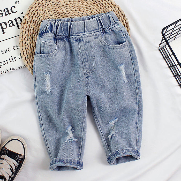 Wholesale Children's clothing baby children's jeans loose ripped jeans tide