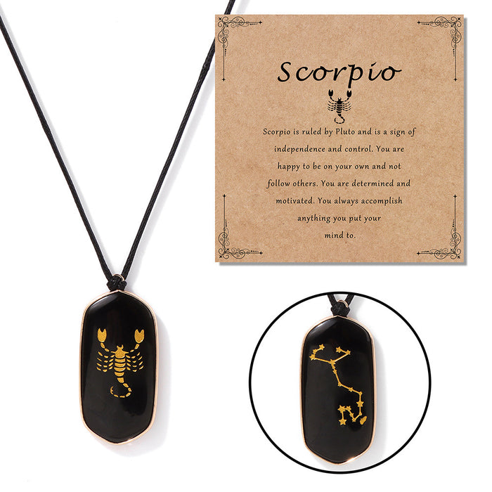Wholesale Kraft paper English blessing card packaging necklace with twelve zodiac sign black obsidian stone beads