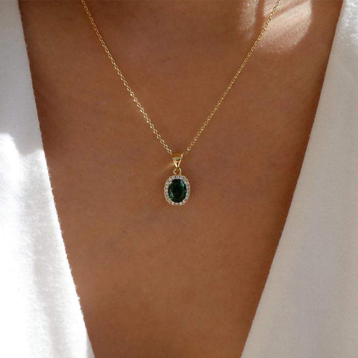 Wholesale Personalized and fashionable jewelry, crystal gemstone necklace, round collarbone chain, alloy pendant, oval shape
