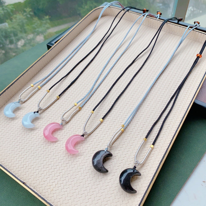 Wholesale Natural silver stone pendant necklace crescent