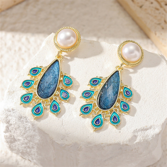 Wholesale French Vintage Rhinestone Pearl Drop Earrings Alloy Geometric MOQ≥2