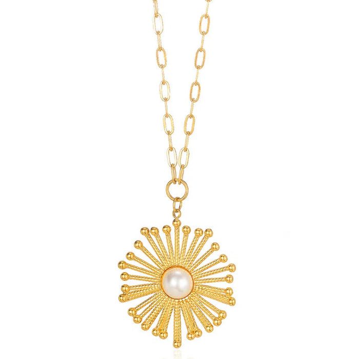 Wholesale Elegant Necklace Five-pointed Star Zircon Pearl Clavicle Chain  Titanium Steel