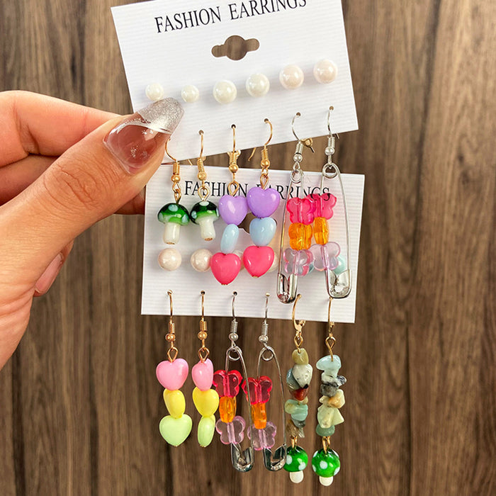 Wholesale Earrings Color Butterfly Love Pearl Flower Mushroom Earrings Six Piece Set JDC-ES-D660