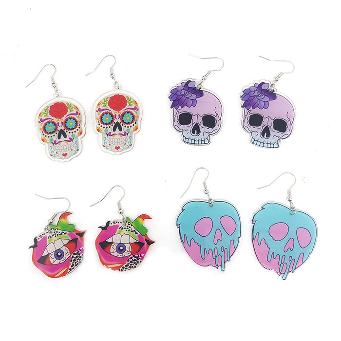 Wholesale Transparent Acrylic Printing Halloween Skull Earrings JDC-ES-Dagou003