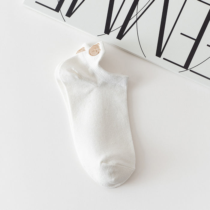 Wholesale Embroidered socks with heart-shaped heel, shallow socks, cotton socks, cute low cut, smiling face, bow socks