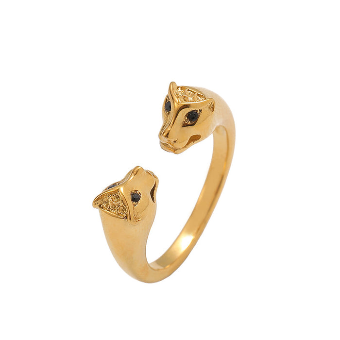 Wholesale Ring made of titanium steel that does not fade, inlaid with diamonds, open mouth ring, niche, light luxury, women's fashion ring wholesale