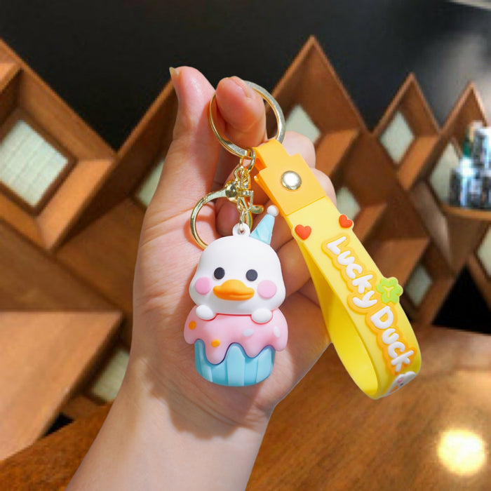 Wholesale Cute Silicone Duck Keychain in Blue Ice Cream Bag Charm Car Accessory