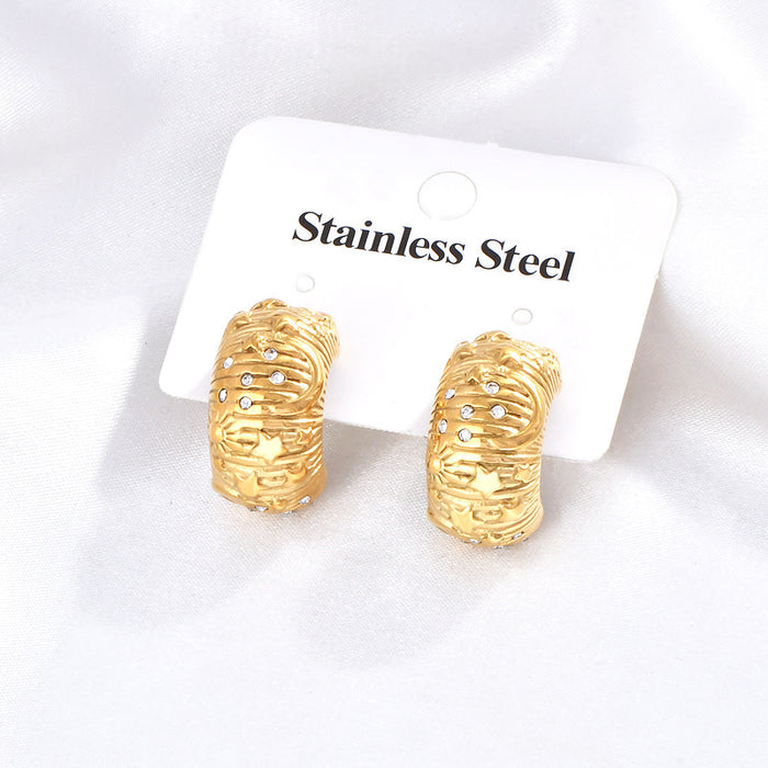 Wholesale  fashion earrings ladies 18K electroplating star Moon White oxide zircon inlay tide earrings
