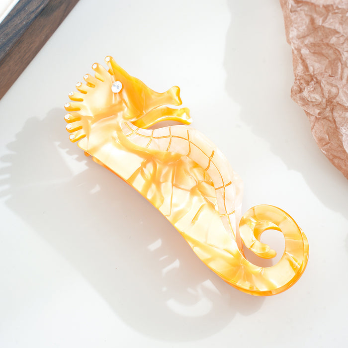 Wholesale Ocean Series Seahorse Gold Acetate Hair Claw Clip,  Trendy Hair Accessory