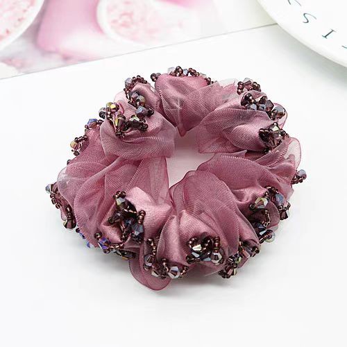 Wholesale Silk Yarn Hair Ring Ball Head Rope Women's Simple Crystal Handmade Hair Accessories Rubber Band Organza Large Intestine Hair Ring