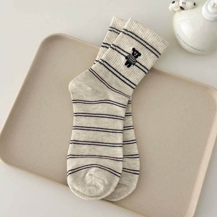 Wholesale Cute striped mid tube socks, casual pile socks